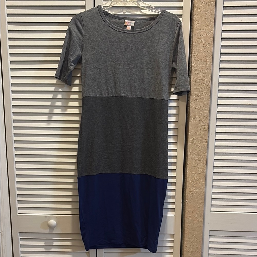 LuLaRoe Gray and Blue Colorblock Dress